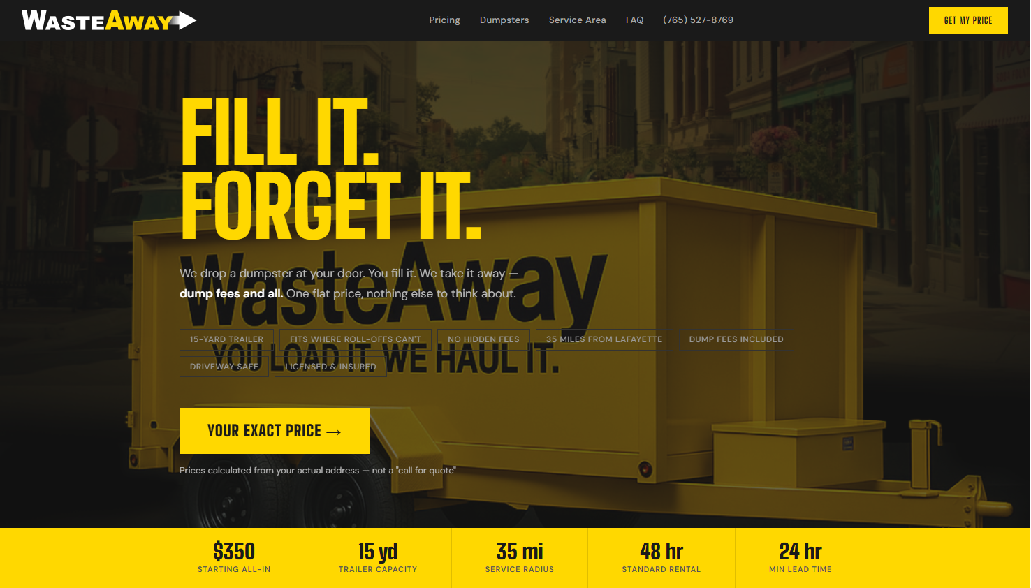 Rent Waste Away website screenshot